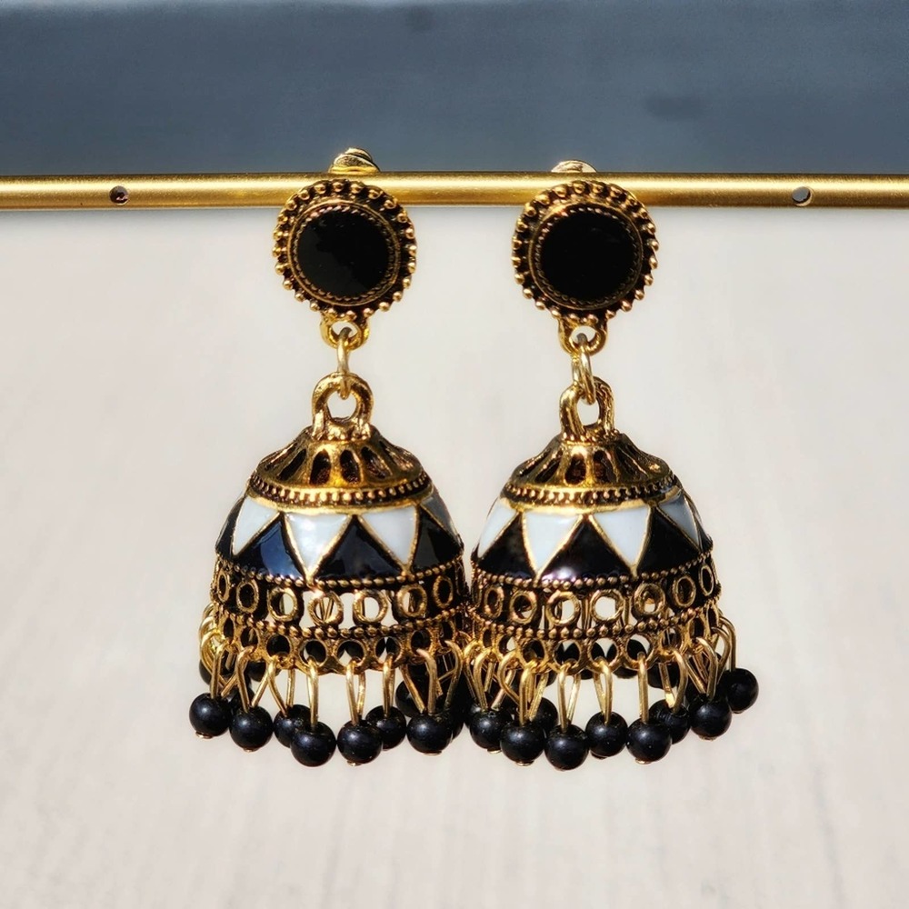Bohemian Bell Earrings Retro Vintage Gold Trendy Ball Glam Ear Jewelry Black - Picture 3 of 4